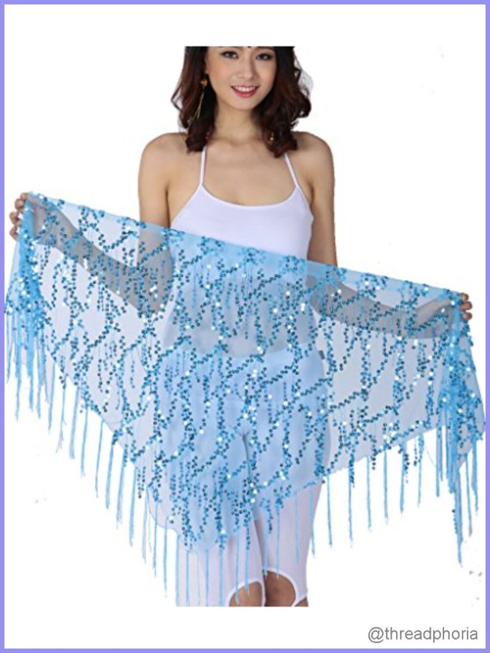 Belly Dance Sequin Triangle Hip Scarf with Fringe | Nylon Sequin Dance Accessory